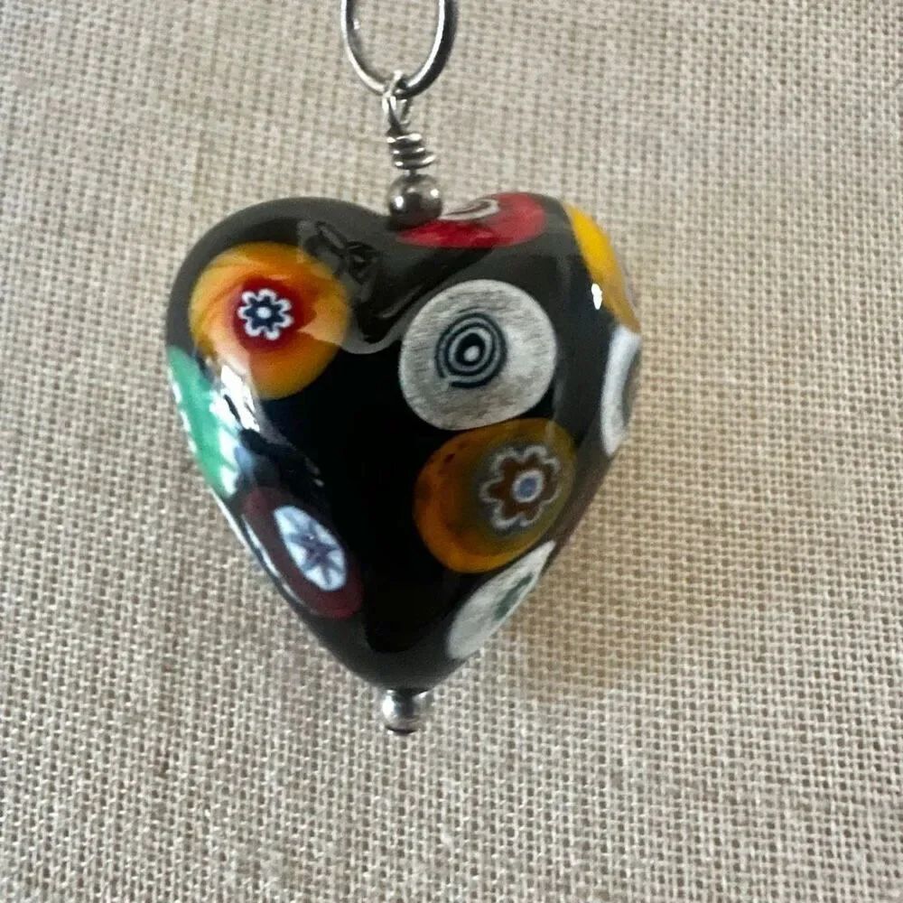 Millefiori Glass Heart Pendant Necklace